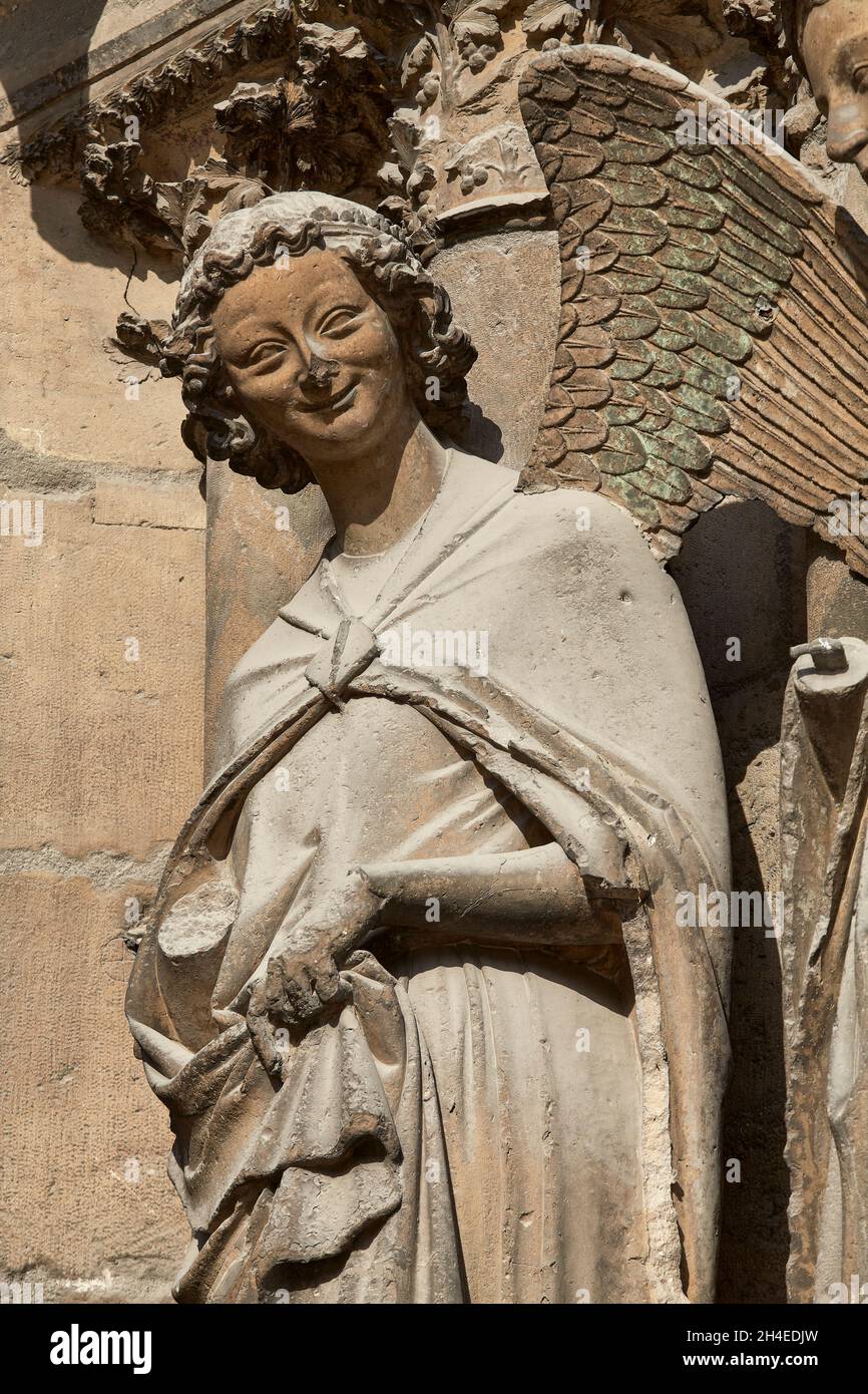 Sorridi Angel. Portico principale. Cattedrale di Reims. Francia. Foto Stock