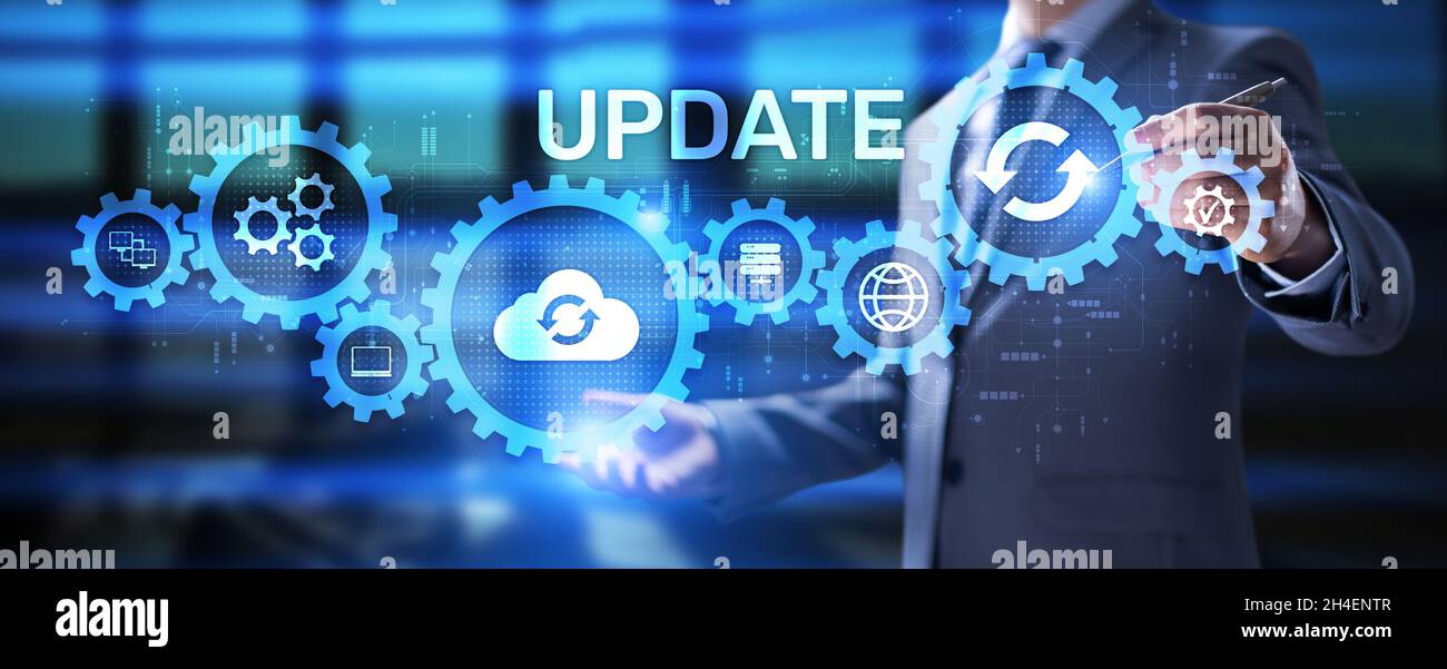 Aggiornamento software aggiornamento del sistema scaricare la nuova versione tecnologia Internet concetto. Foto Stock