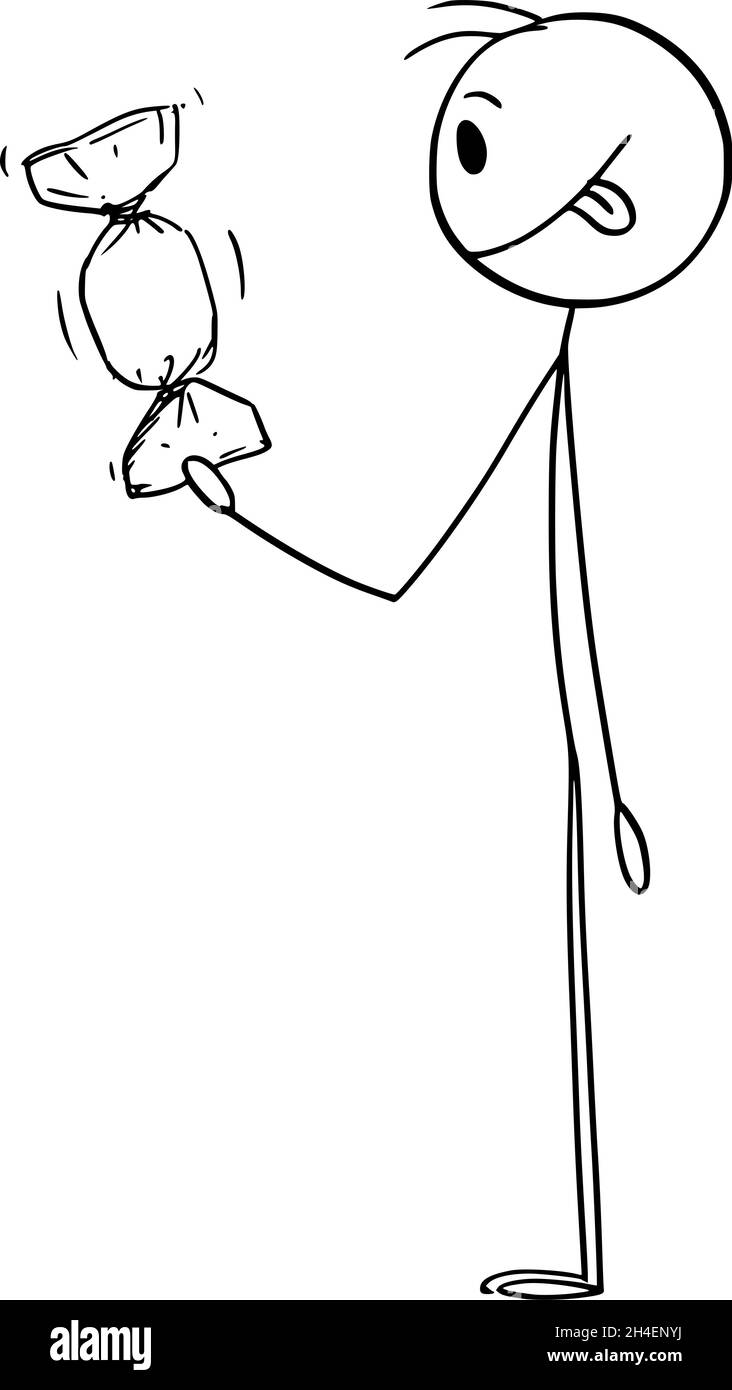 Persona che salivating quando osserva la caramella dolce gustosa, illustrazione del bastone del Vector Cartoon Illustrazione Vettoriale