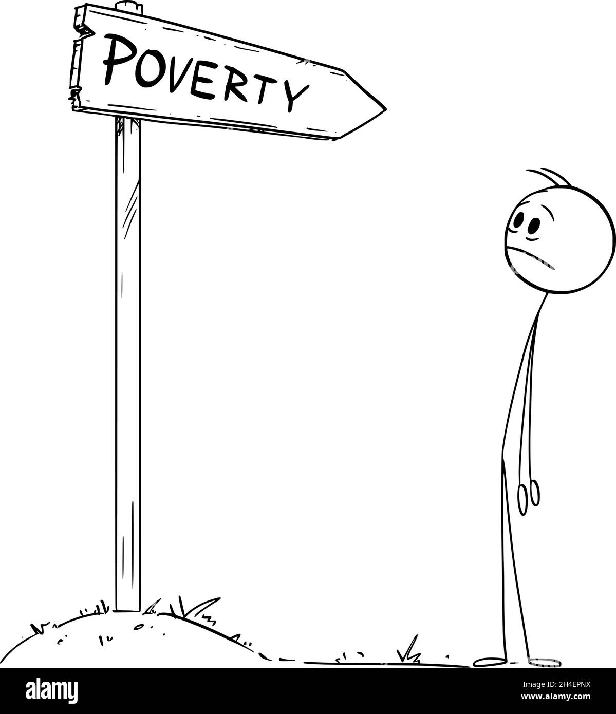 Persona che guarda povertà strada traffico freccia segno, Vector Cartoon Stick Figure Illustrazione Illustrazione Vettoriale