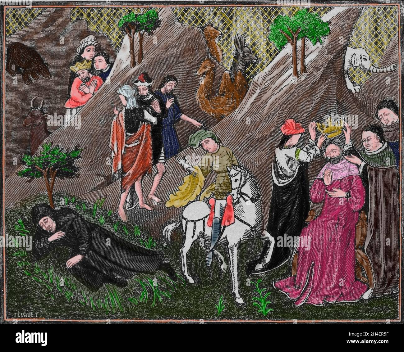 Grande incoronazione di Khan, primo Re del Tartario., 1206. Copia da miniatura in 'Fleur des Histoires de la Terre d'Orient', 15 ° secolo, complilet di H. Foto Stock