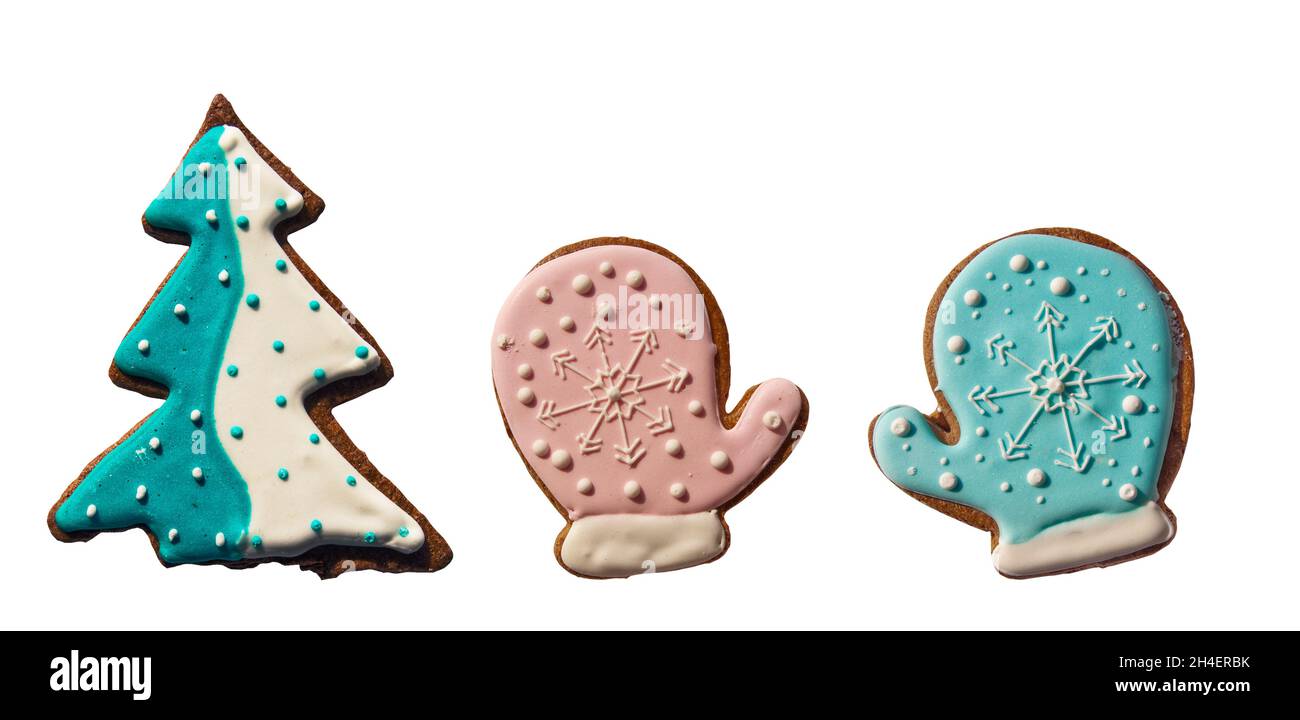 Natale gingerbread cookies isolati su sfondo bianco Foto Stock