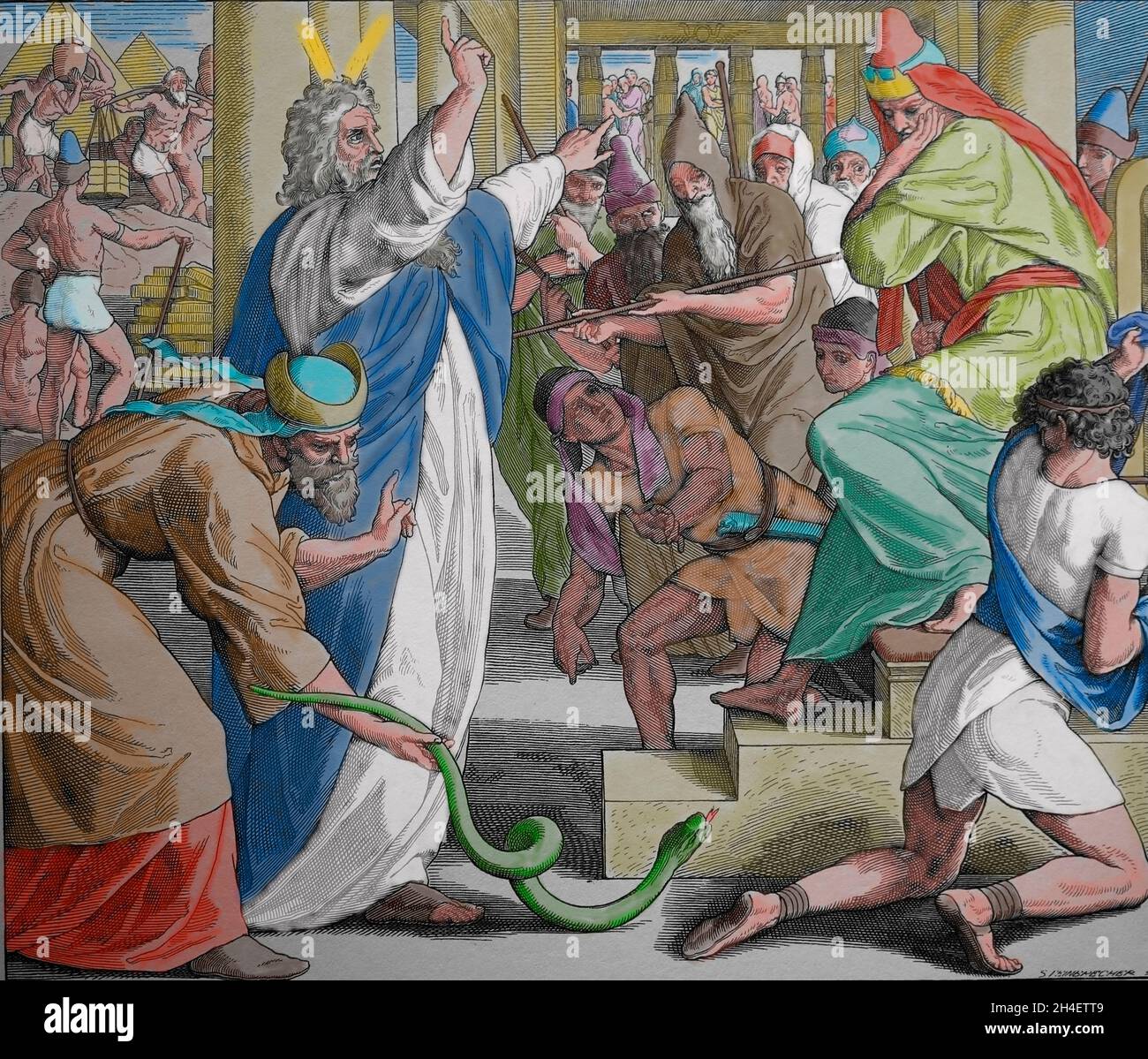 Bibbia. Esodo. Mosè chiede la liberazione degli Israeliti. Incisione, 19 ° secolo. Foto Stock