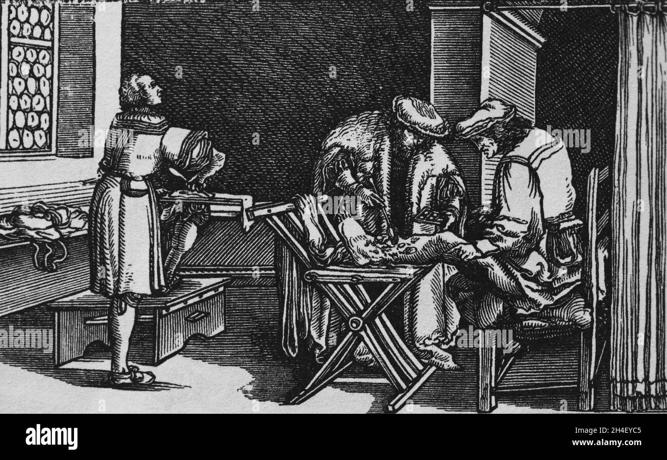 Medicina. Un chirurgo tedesco. Copia incisione di Hans Holbein, tedesco dalla consolazione della Filosofia, XVI secolo. Foto Stock