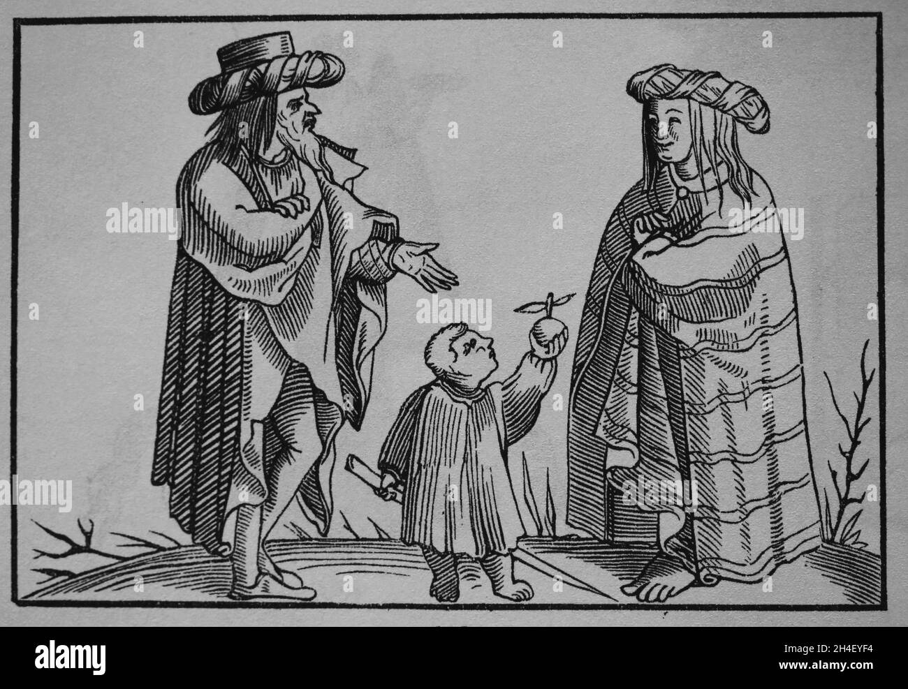 Famiglia Romani. Incisione di Cosmographia universalis di Sebastian Munster. 16 ° secolo. Foto Stock