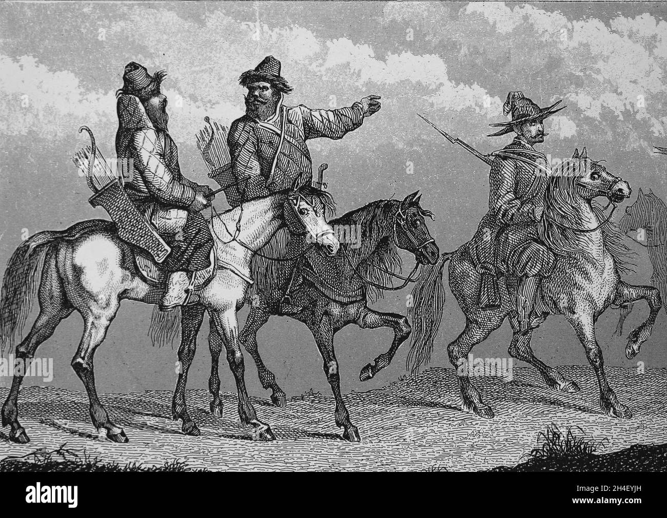 Popoli turchi. I Bashkirs. Gruppo etnico in Russia. Incisione, 19 ° secolo. Foto Stock