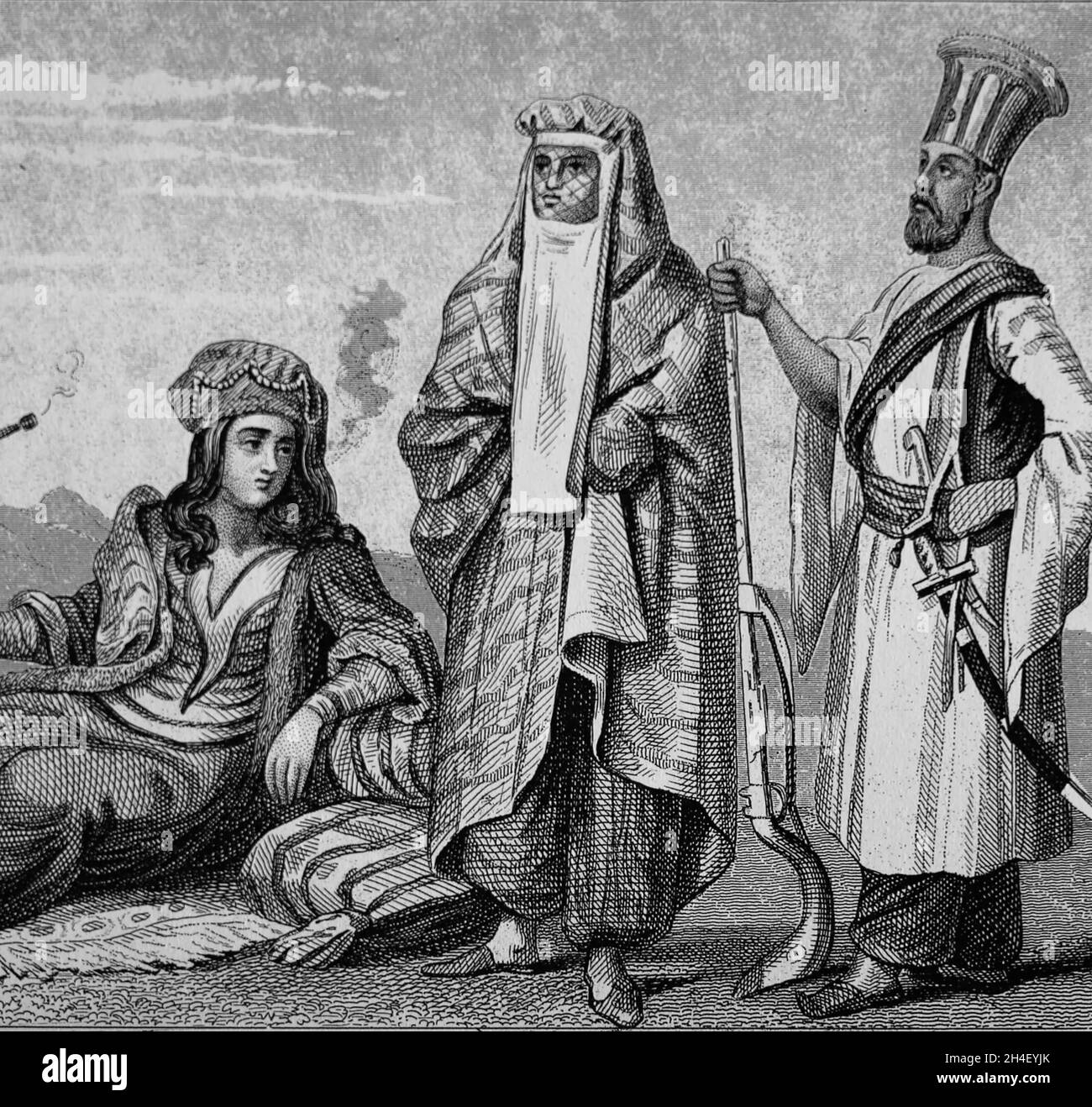 Asia. Persiani e Beludshis. Incisione, 19 ° secolo. Foto Stock
