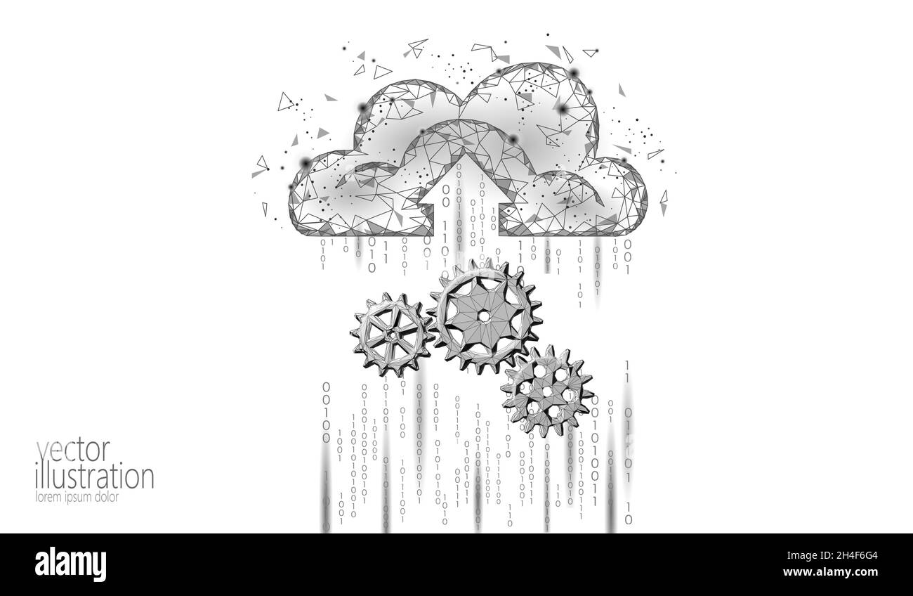 Impostazioni di storage online cloud computing a basso contenuto di poli. Opzioni di protezione delle informazioni personali. Futuro poligonale moderno vettore di tecnologia di affari del Internet Illustrazione Vettoriale