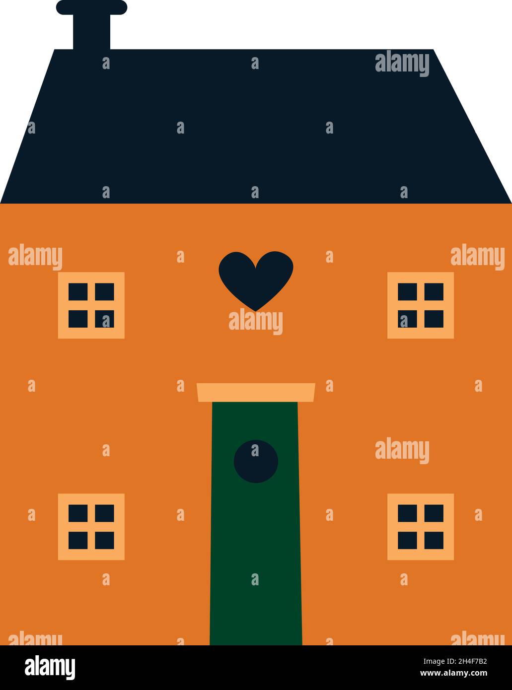 Piccolo edificio cittadino. Piccola casa carina con finestra a cuore Illustrazione Vettoriale