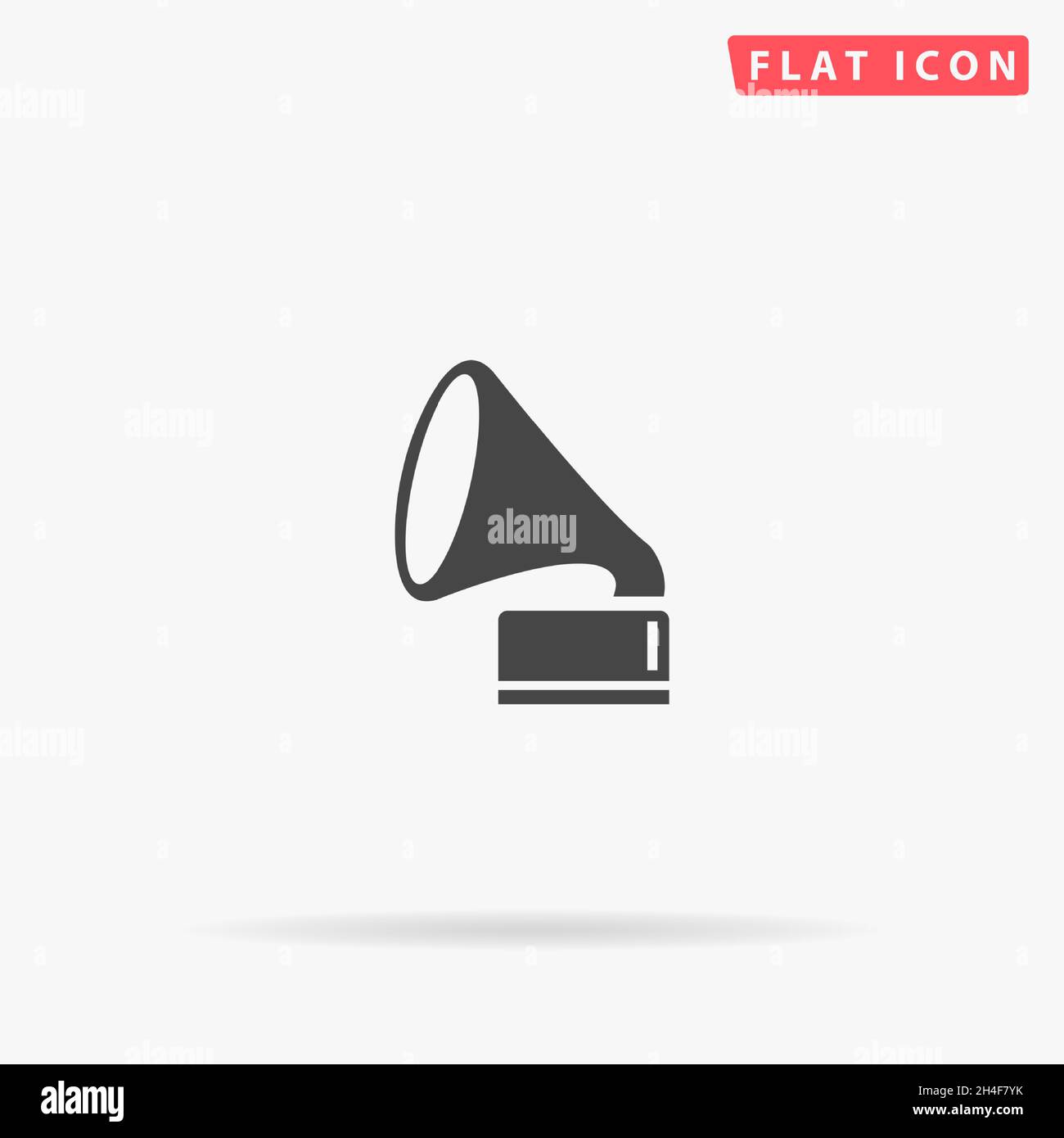 Icona del vettore piatto Gramophone. Illustrazioni di disegno di stile disegnate a mano. Illustrazione Vettoriale