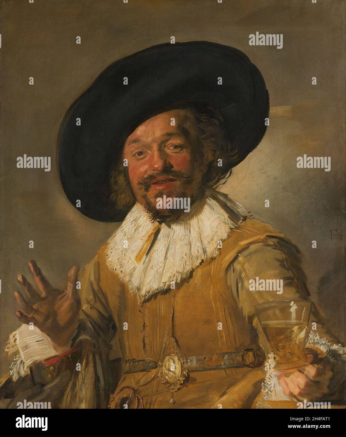 Un miliziano che Holding a Berkemeyer, conosciuto come il “bevitore allegro”, Frans Hals, Rijksmuseum, Amsterdam Foto Stock