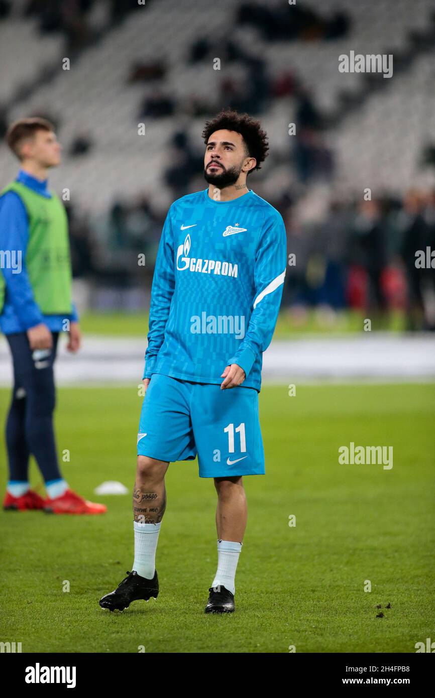 Torino, 02 novembre 2021, Claudinho di Zenit San Pietroburgo durante la UEFA Champions League, Gruppo H, partita di calcio tra Juventus FC e Zenit allo Stadio Allianz di Torino, Italia - Foto Nderim Kaceli / Alamy Live News Foto Stock