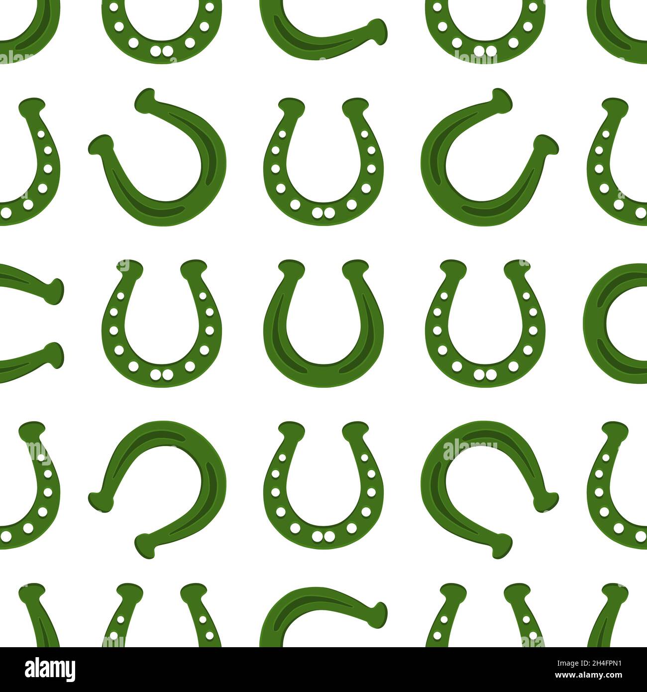Illustrazione sul tema festa irlandese San Patrizio giorno, ferro di cavallo senza cuciture. Pattern giorno di San Patrizio composto da ferro di cavallo identici su sfondo bianco Illustrazione Vettoriale