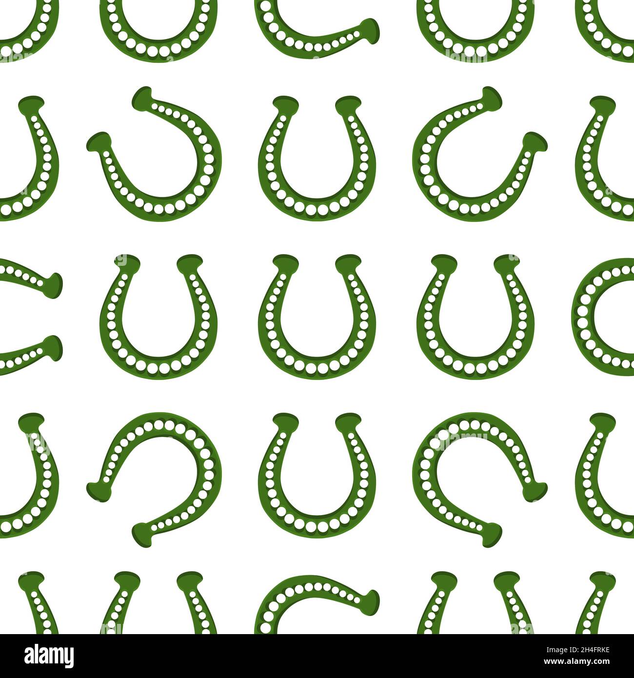 Illustrazione sul tema festa irlandese San Patrizio giorno, ferro di cavallo senza cuciture. Pattern giorno di San Patrizio composto da ferro di cavallo identici su sfondo bianco Illustrazione Vettoriale