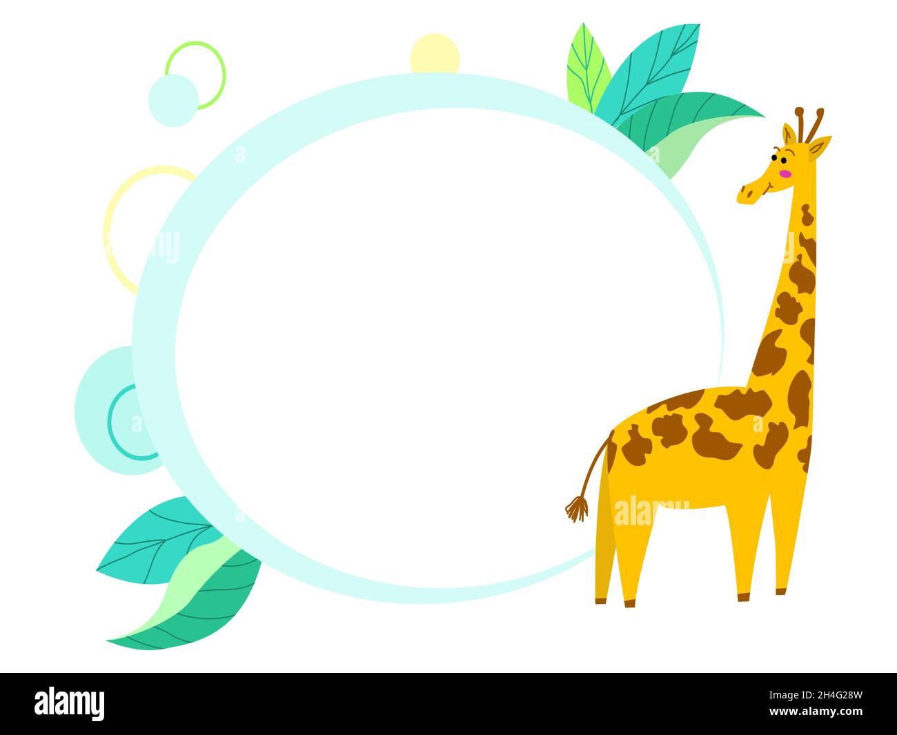 Cornice per bambini per testo con il carattere di una giraffa. Banner per bambini con un posto per l'iscrizione. Illustrazione Vettoriale