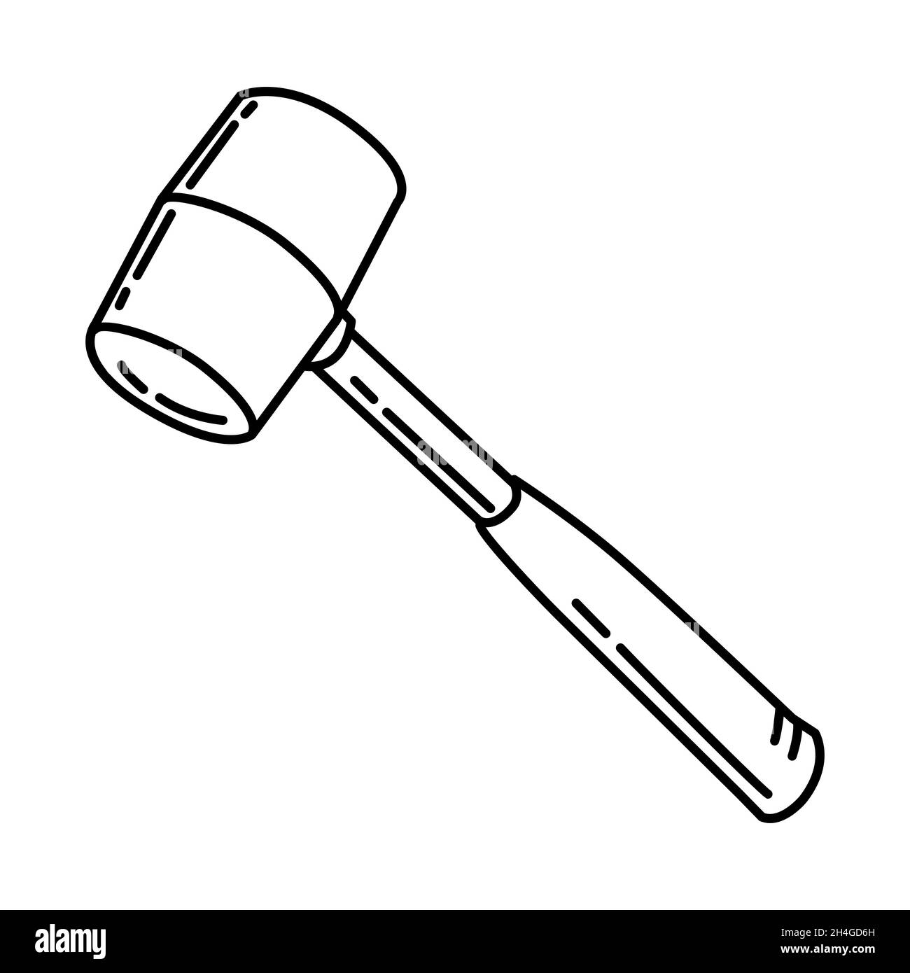 Martello in gomma parte del materiale del contraente e del dispositivo dell'attrezzatura disegno a mano del set di icone Vector. Illustrazione Vettoriale