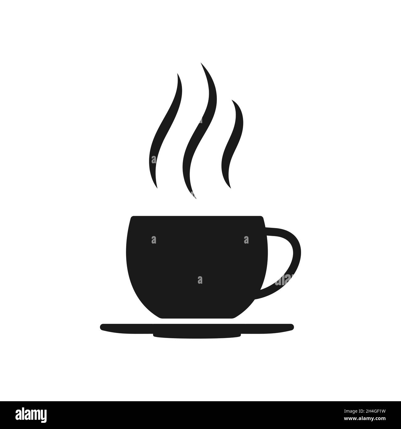 Icona della tazza da tè calda glyph o del caffè. Tazza nera con dima silhouette e vapore. Logo Element, emblema per caffè da asporto, menu della caffetteria. Coseup. Isolato su illustrazione vettoriale bianca Illustrazione Vettoriale