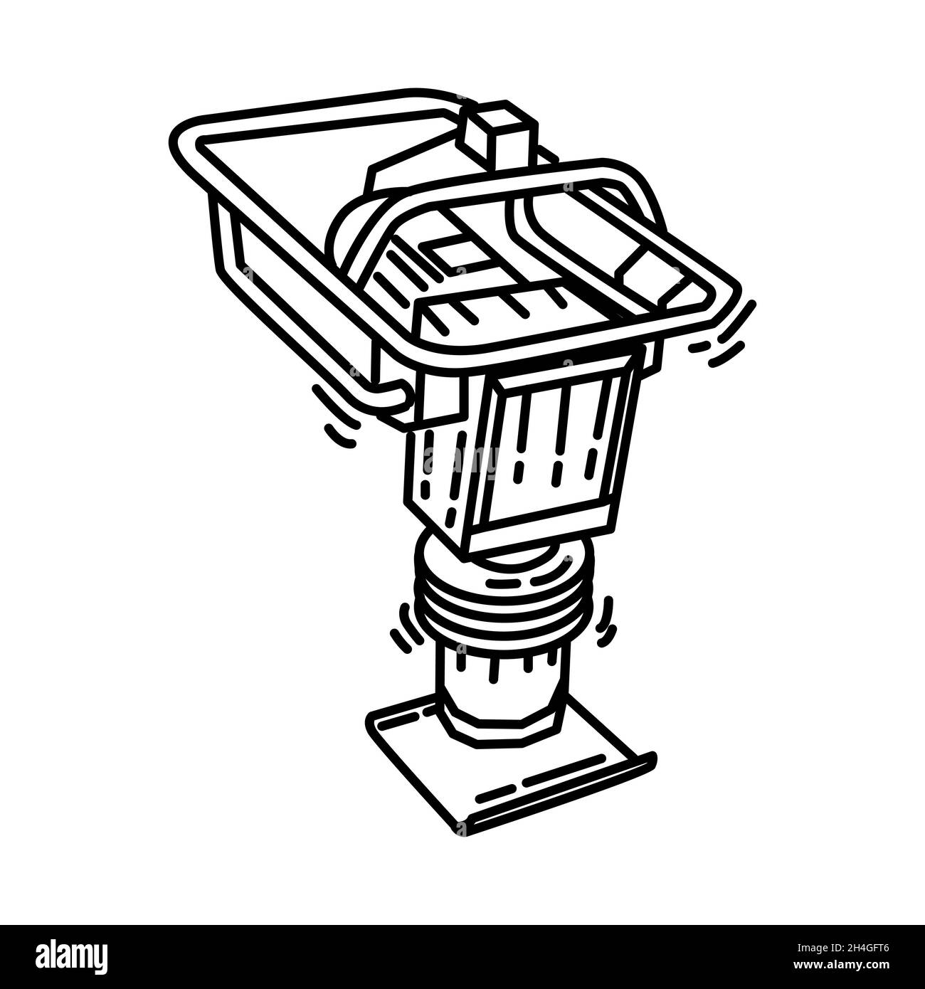 Earth Rammer parte di Contractor Material and Equipment Device disegno a mano icona Set Vector. Illustrazione Vettoriale