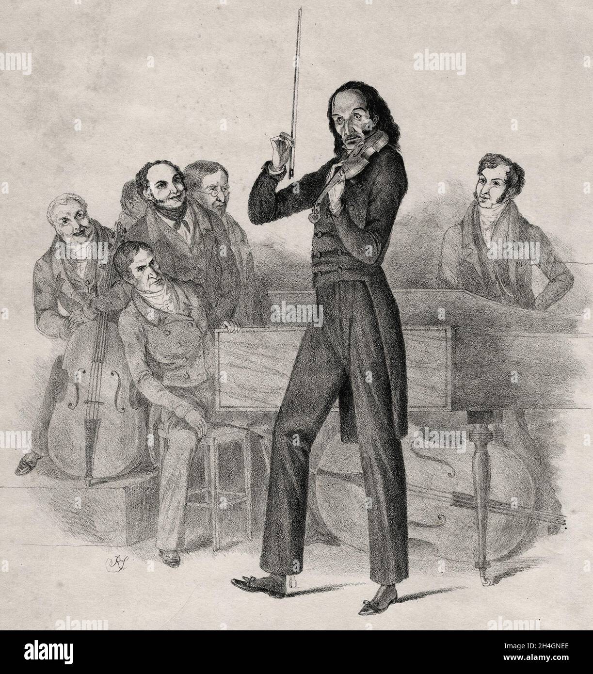 Un ritratto del virtuoso violinista italiano Nicolo Paganini Foto Stock