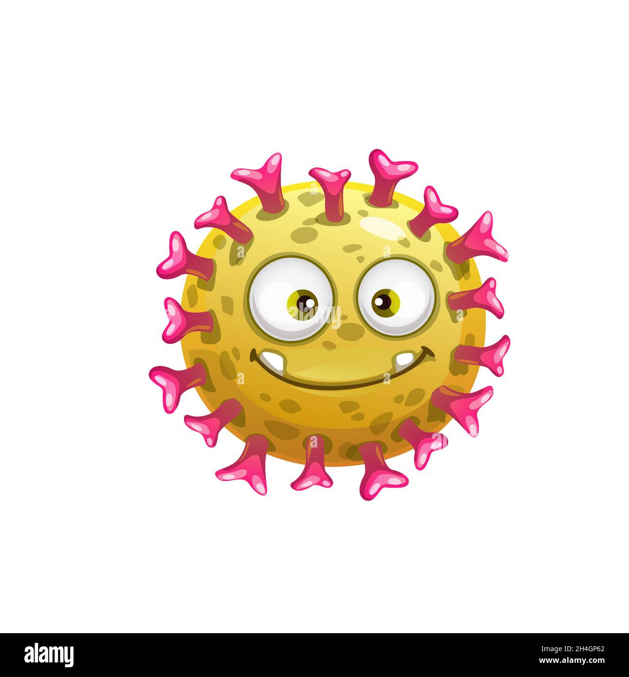 Icona vettore cellulare di rotavirus cartoon, virus divertente, batteri o carattere germinale volto felice. Mostro di microbi patogeno sorridente con occhi grandi, yello isolato Illustrazione Vettoriale