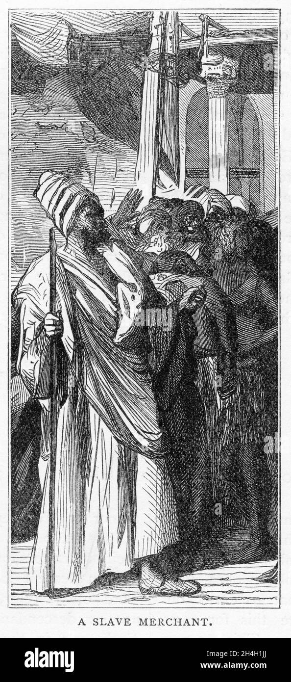 Incisione di un commerciante di schiavi egiziani Foto Stock