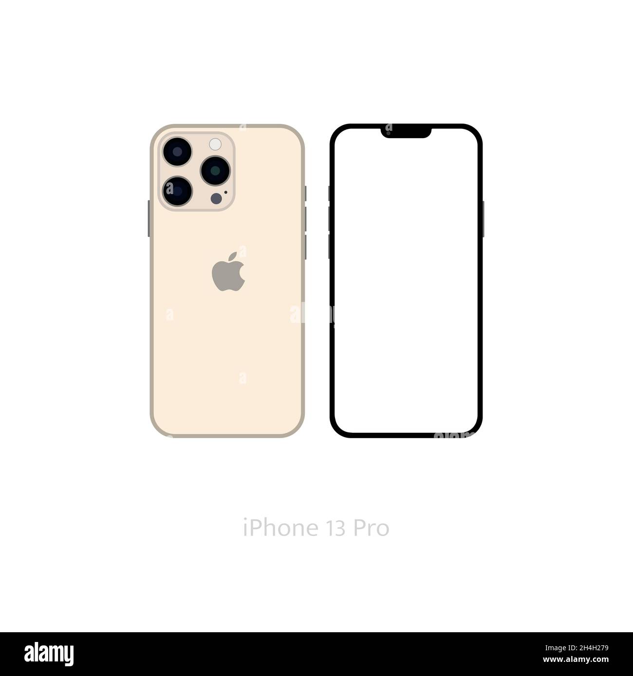 Realistico oro iPhone 13 pro mockup, smartphone vettoriale bianco schermo, iPhone mockup Illustrazione Vettoriale