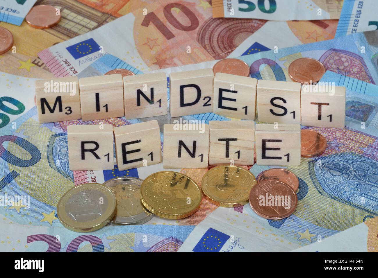 Simbolo foto termine economico Pensione minima Foto Stock