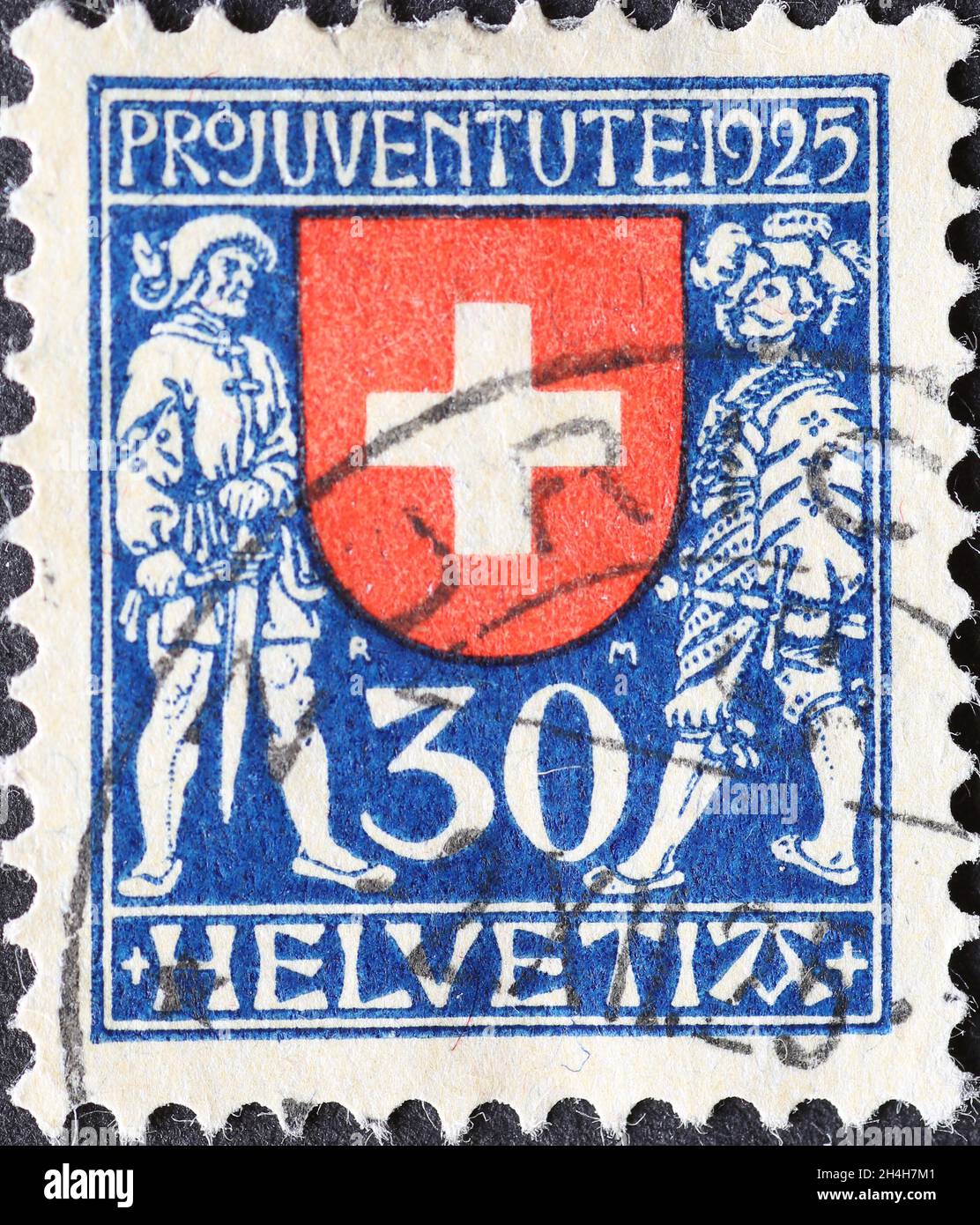 Svizzera - Circa 1925: Francobollo stampato in Svizzera con gli agricoltori svizzeri e gli Asburgo Foto Stock