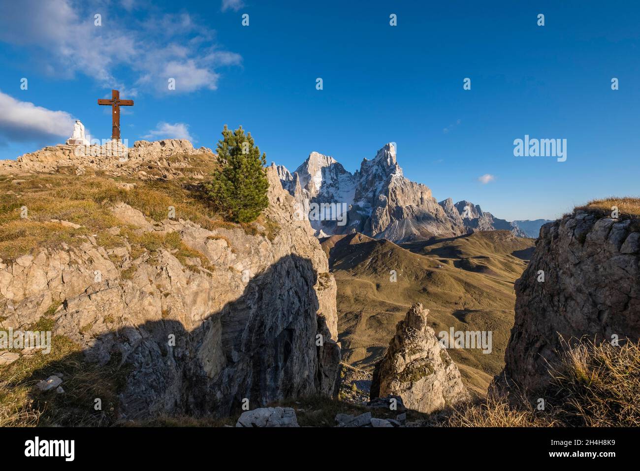 Vista dal Monte Castellaz al Cimon della pala, Gruppo pala, Parco Naturale Paneveggio pale di San Martino, Passo Rolle, Trentino, Italia Foto Stock