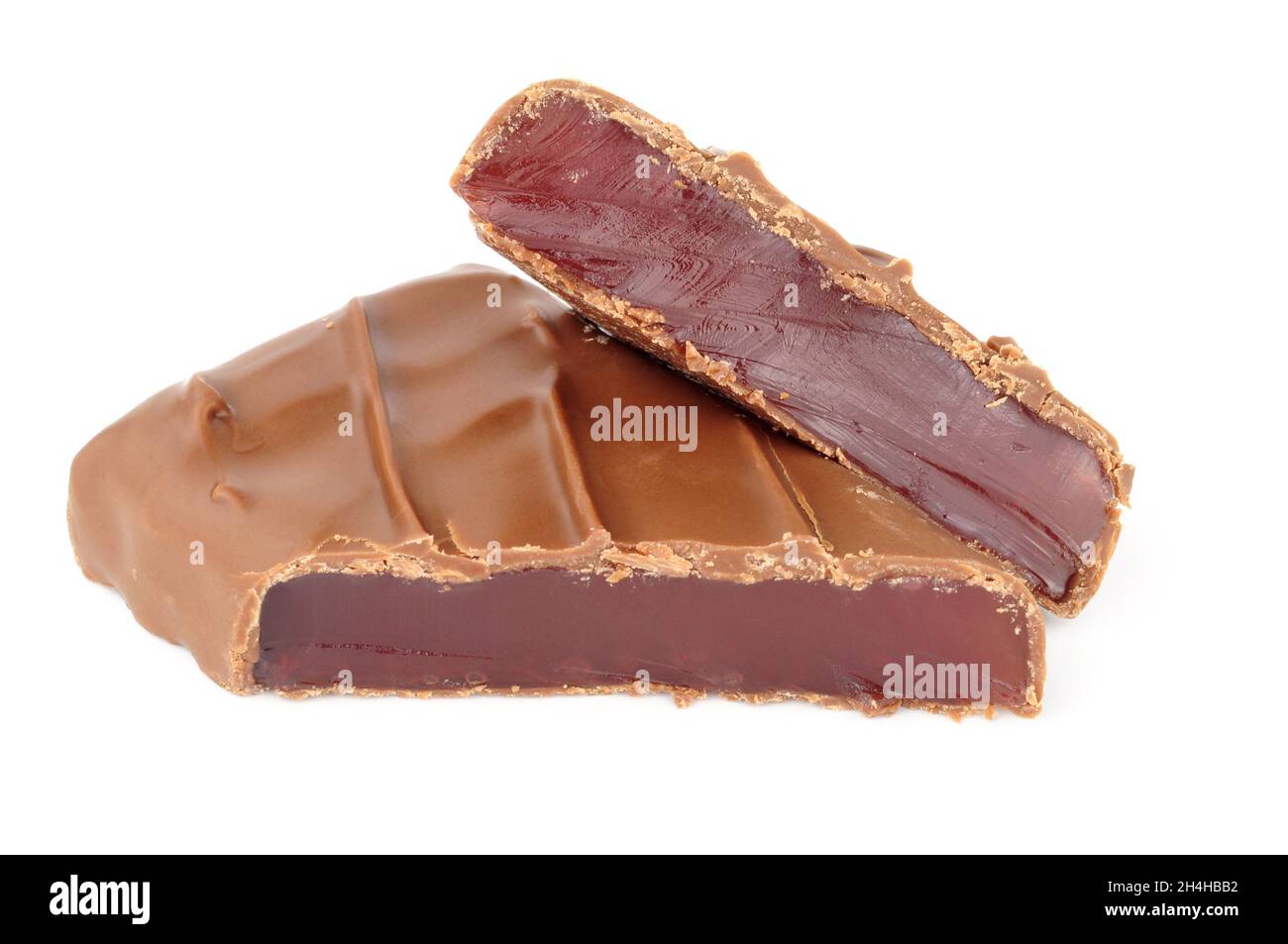 Delizia turca ricoperta di cioccolato con crema al centro di gelatina al gusto di rosea Foto Stock