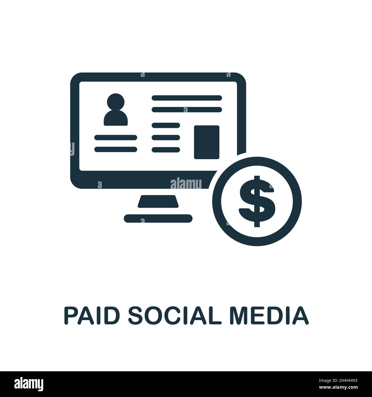 Icona dei social media a pagamento. Firma monocromatica della raccolta di marketing sui social media. Illustrazione icona Creative Paid Social Media per il web design Illustrazione Vettoriale