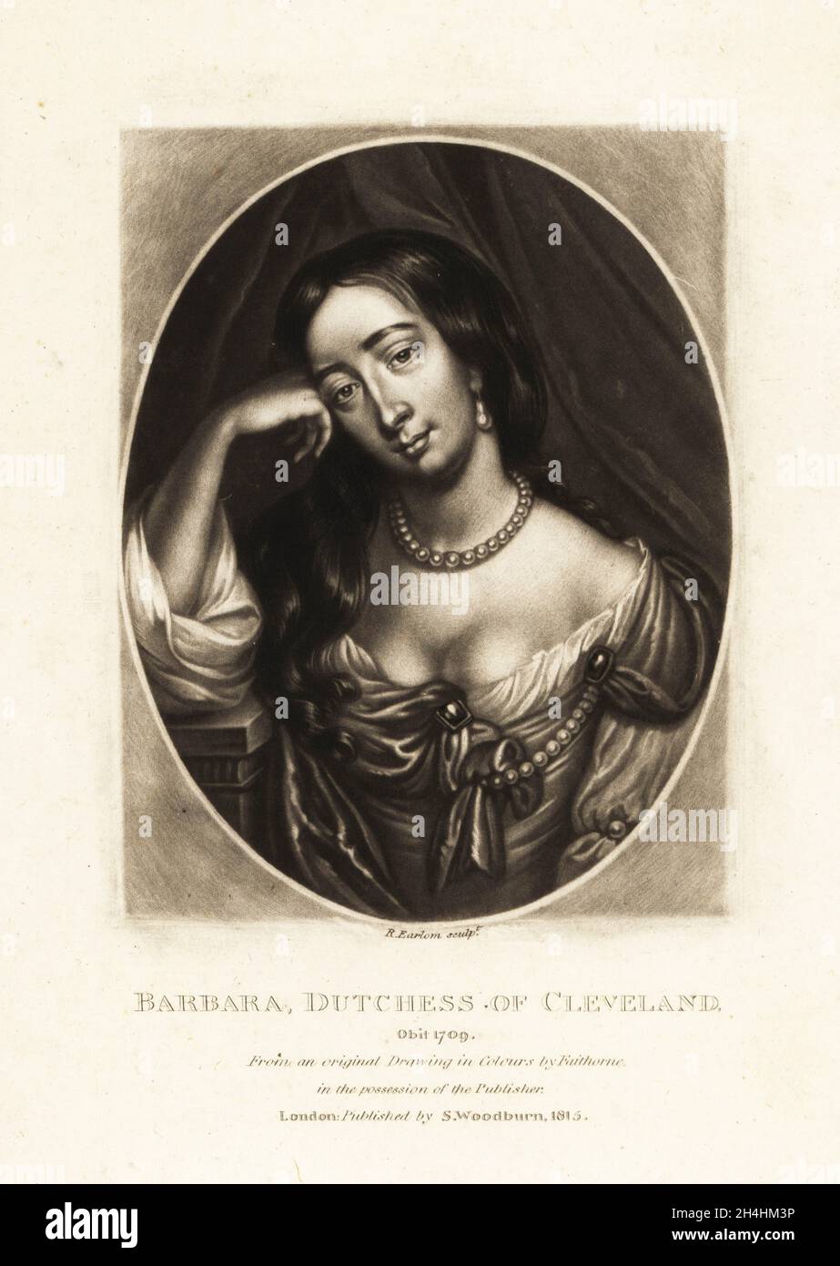 Barbara Palmer, prima duchessa di Cleveland, contessa di Castlemaine,  1640-1709. Padrona di re Carlo i e madre dei suoi figli illegittimi.  Incisione a mezzotinta di Richard Earlom dopo un disegno a colori