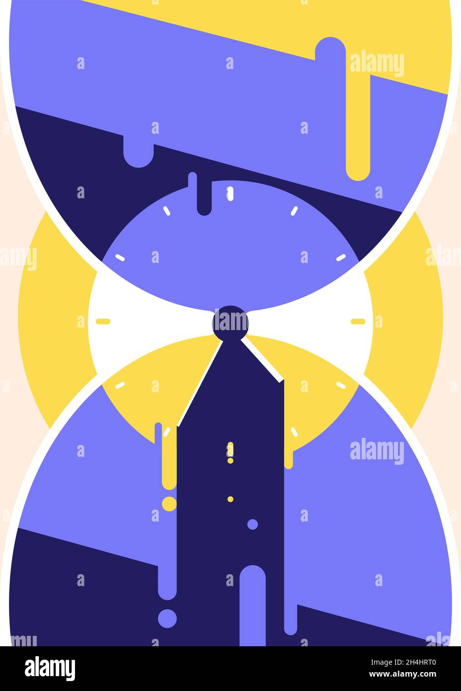 Poster con clessidra astratta e orologio. Design della targhetta in stile piatto. Illustrazione Vettoriale