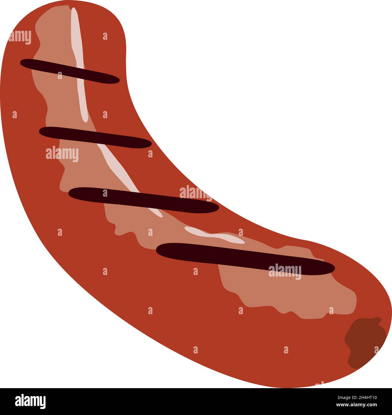 Illustrazione vettoriale di una salsiccia su sfondo bianco. Un'immagine di cibo, prodotti a base di carne, salsicce hot dog pronte all'uso, eps. Per il tuo design. Per dic Illustrazione Vettoriale