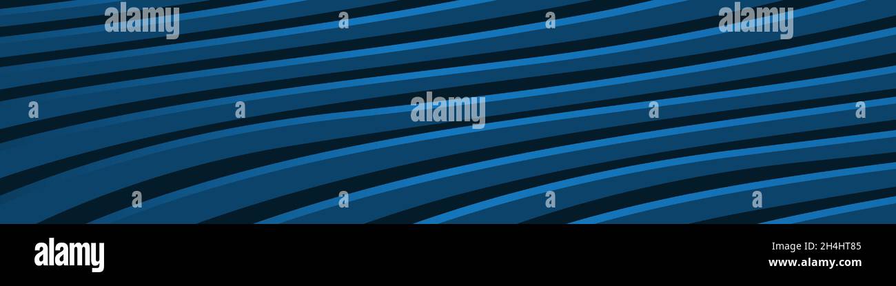 Banner blu largo. Navy blu texture striato linee onda moderno motivo sfondo orizzontale. Modello di disegno Web Illustrazione Vettoriale