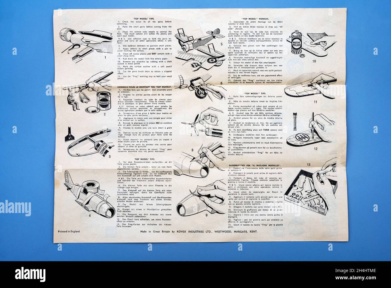 Manuale di istruzioni vintage per un kit di modelli in plastica prodotto da Rovex Industries Ltd Foto Stock