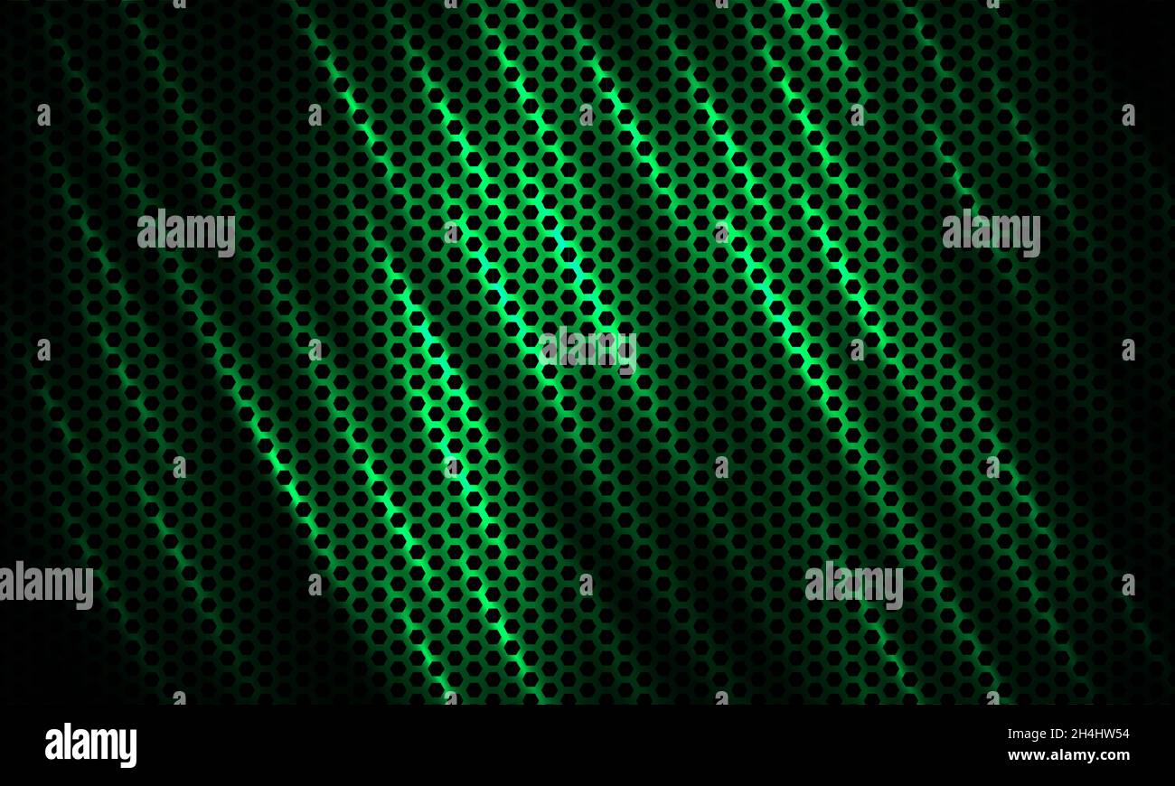 Verde scuro esagonale TECH sfondo sportivo colorato con fibra di carbonio. Tecnologia sfondo vettoriale astratto a nido d'ape Illustrazione Vettoriale