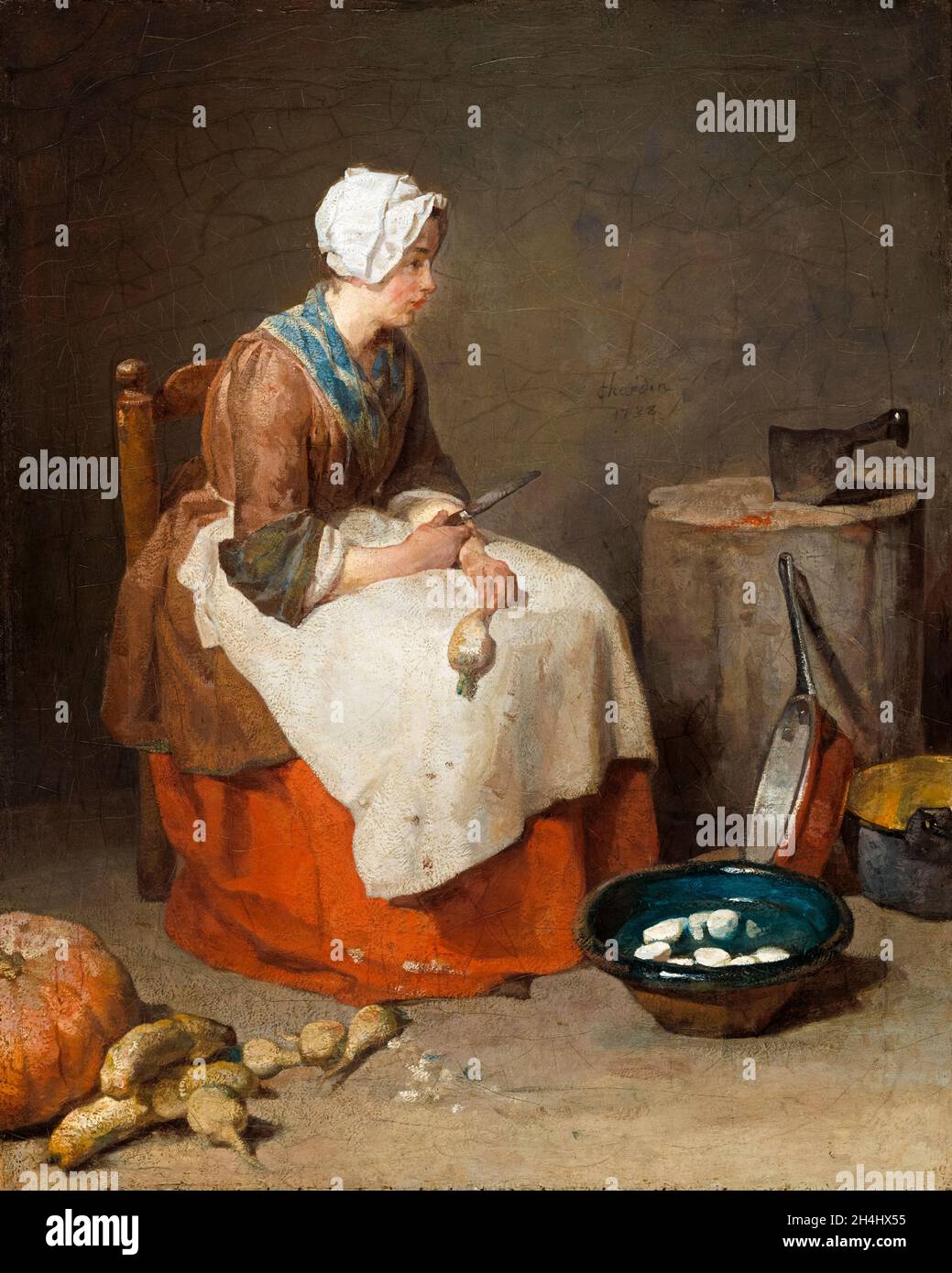 La cucina Maid, dipinto di Jean Baptiste Siméon Chardin, 1738 Foto Stock