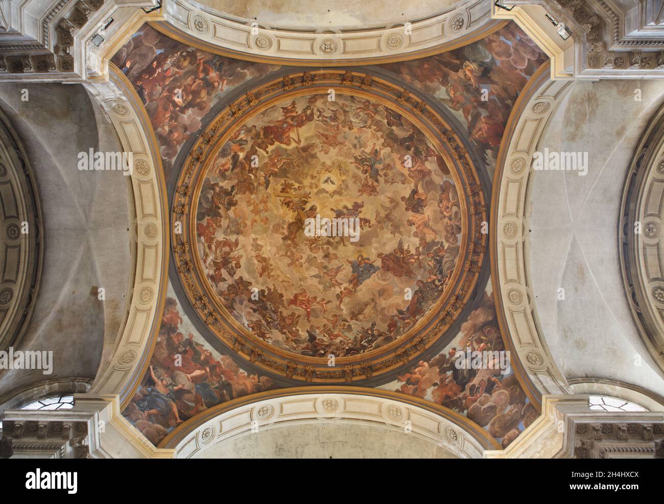 Heavenly Glory (Gloire Céleste) raffigurato sull'affresco dal pittore francese Claude Jacquart (1723-1727) nella cupola della Cattedrale di Nancy (Cathédrale Notre-Dame-de-l'Annonciation de Nancy) a Nancy, Francia. Foto Stock