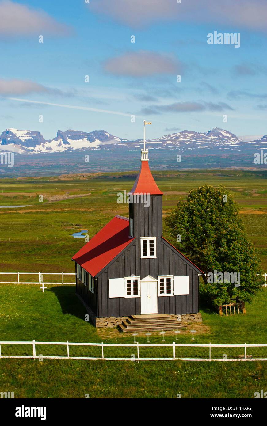 Islande, fiordo de l Est, eglise de Kirkjubaer // Islanda, Esatfjord, Kirkjubaer chiesa Foto Stock