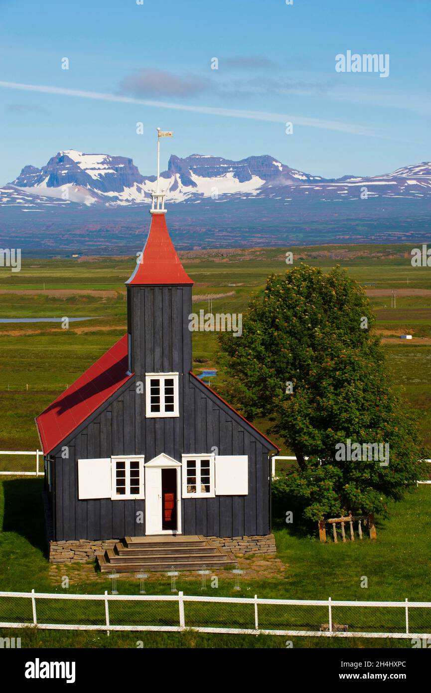 Islande, fiordo de l Est, eglise de Kirkjubaer // Islanda, Esatfjord, Kirkjubaer chiesa Foto Stock
