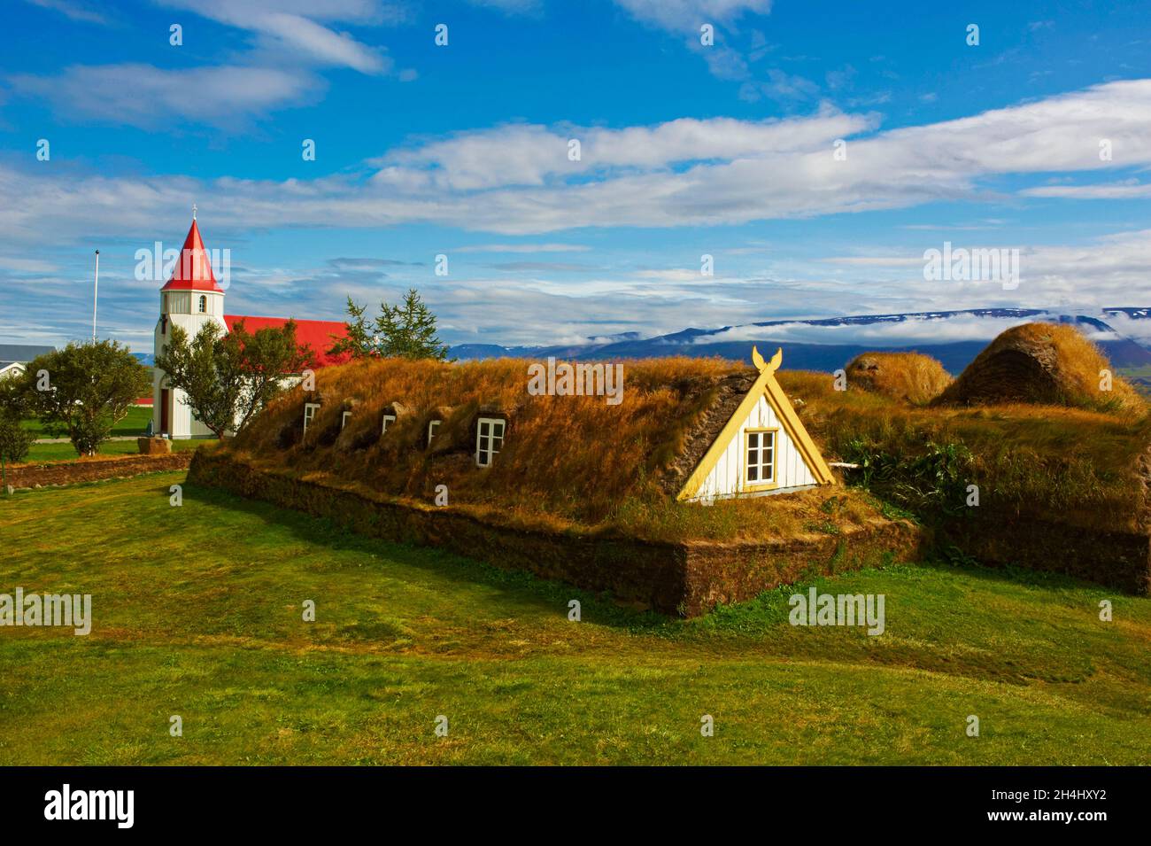 Islande, ferme traditionnelle de Glaumbaer, environs de Varmhlid // Islanda, fattoria tradizionale di Glaumbaer intorno a Varmahlid Foto Stock