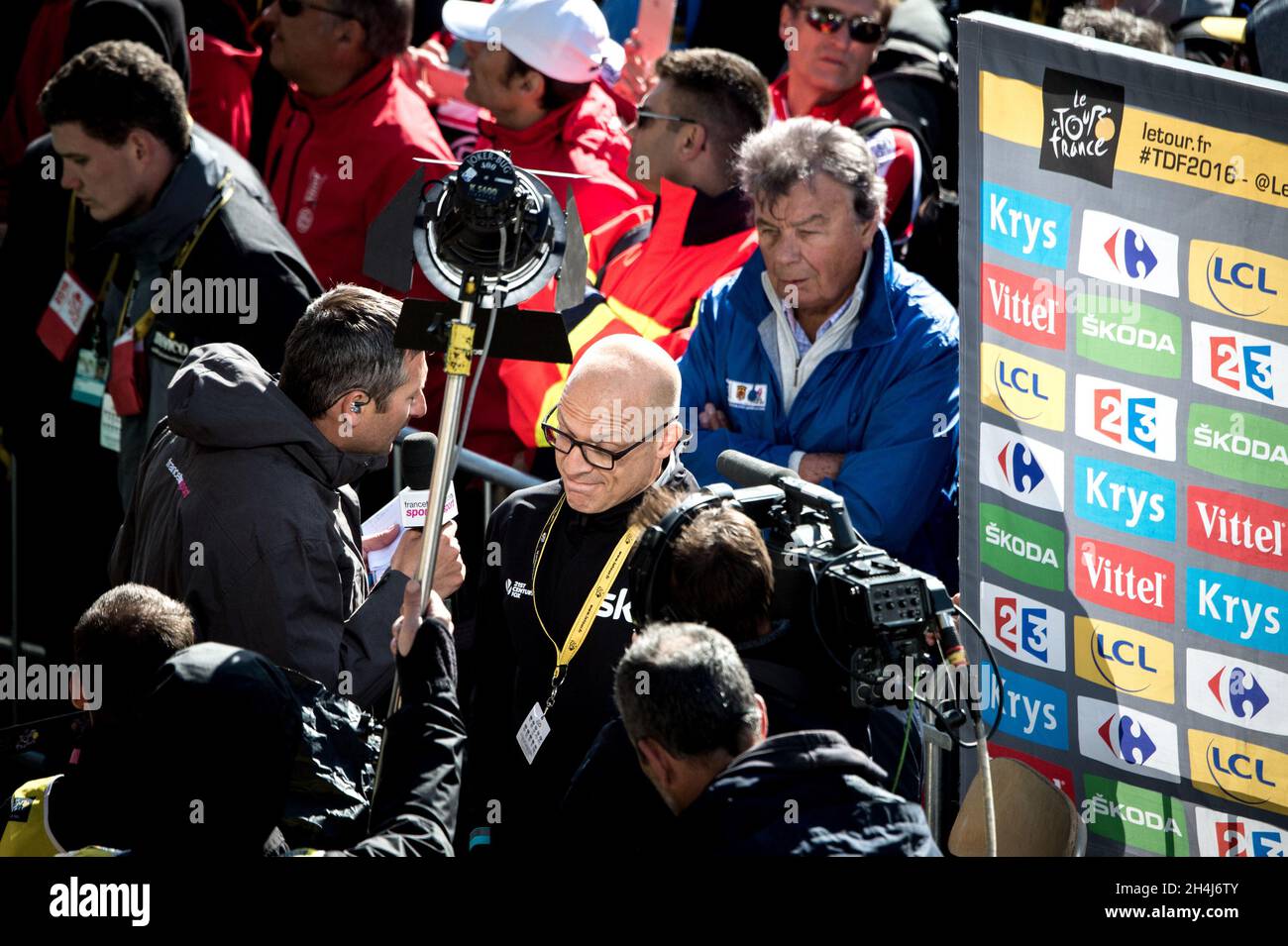 14 luglio 2016. Tour De France Stage 12 Montpellier a Mont Ventoux. David Brailsford è di fronte alla stampa. Foto Stock