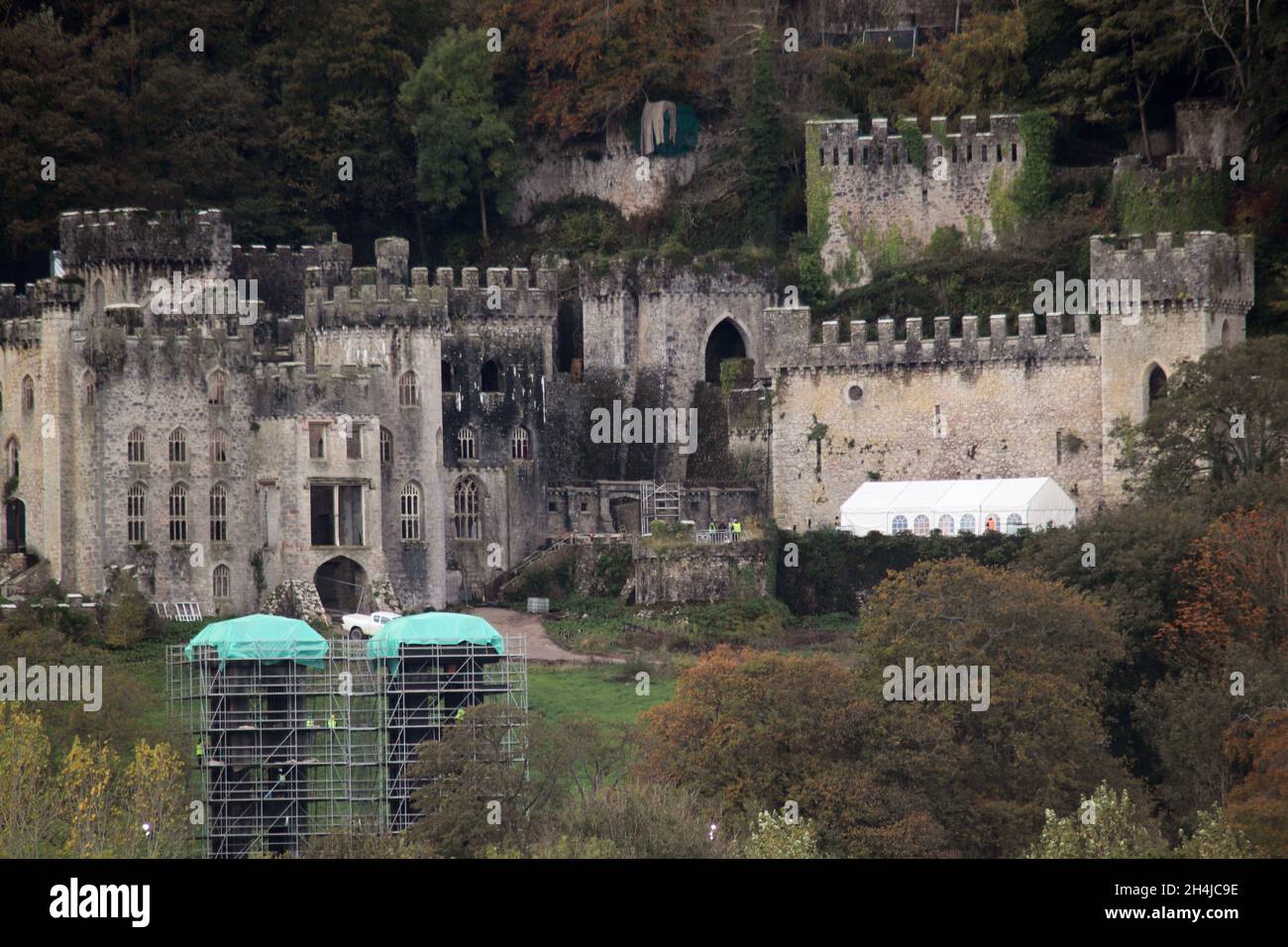 Gwrycg castello Abergele Galles. Nuove foto mostrano i preparativi ben in corso al castello di Gwrych per la prossima serie di i'm a Celebrity 2021 Foto Stock