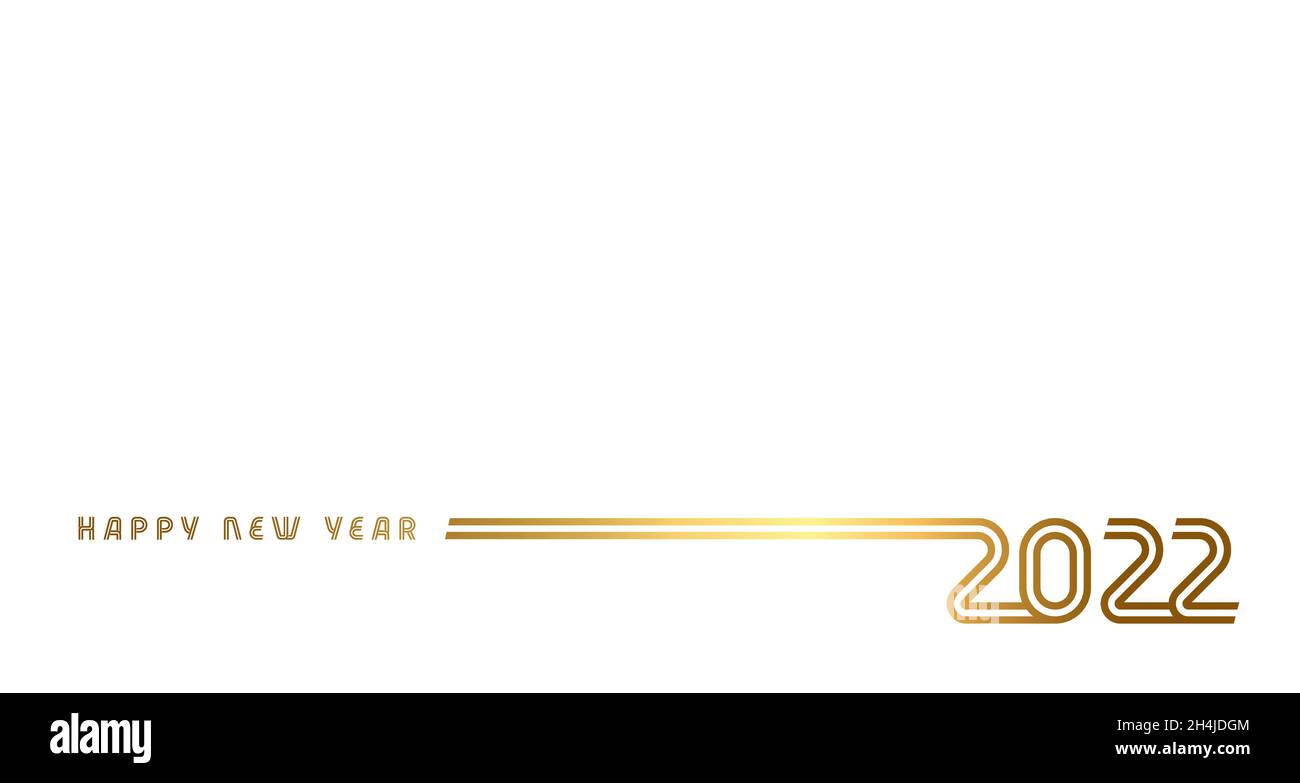 2022 Happy New Year design creativo linee d'oro. Logotipo in stile piatto. Scritta di Capodanno 2022 con cifre color oro. Background del vettore aziendale Illustrazione Vettoriale