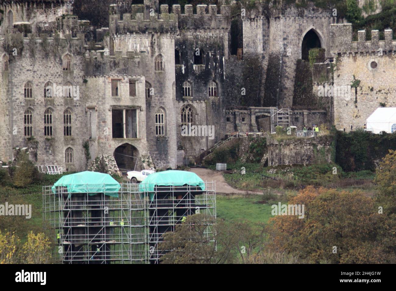 Gwrycg castello Abergele Galles. Nuove foto mostrano i preparativi ben in corso al castello di Gwrych per la prossima serie di i'm a Celebrity 2021 Foto Stock