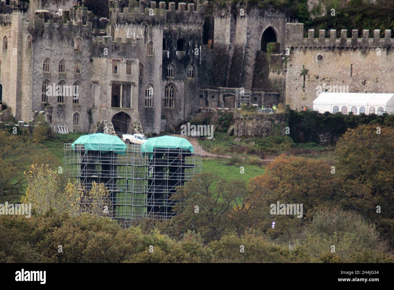 Gwrycg castello Abergele Galles. Nuove foto mostrano i preparativi ben in corso al castello di Gwrych per la prossima serie di i'm a Celebrity 2021 Foto Stock