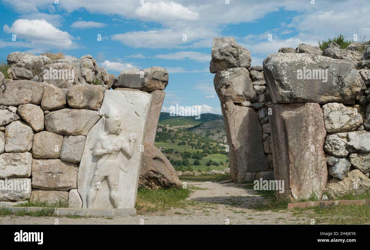 Ingresso King Gate. La porta del Re dell'Hattusa che è la capitale della civiltà Hittita. Turchia Viaggi. Corum Foto Stock