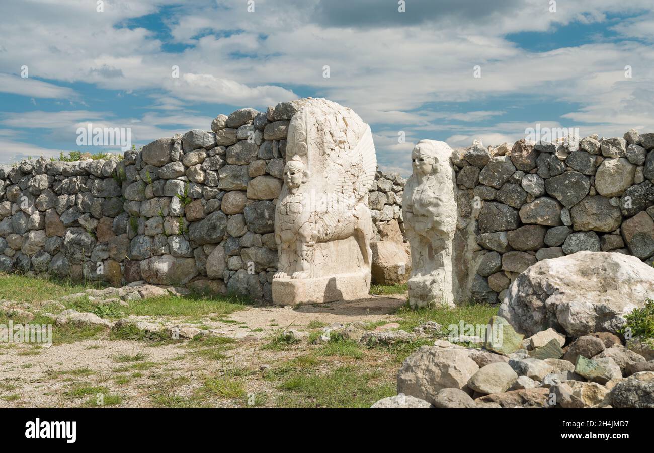 L'antica città di Hattusa. Porta Sfinge a Hattusa. Bogazkale, Corum, Turchia Foto Stock