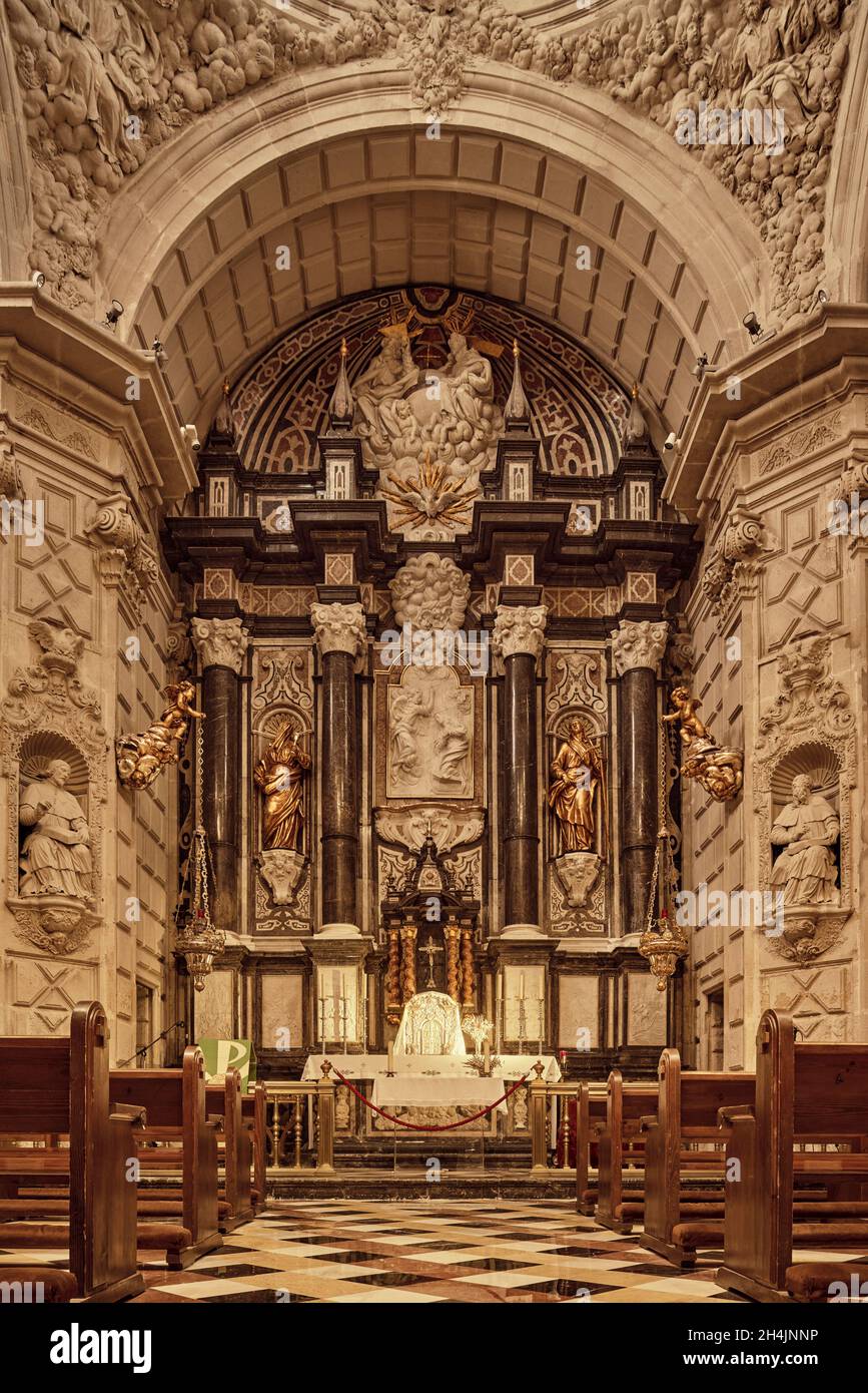 Cappella della comunione, gioiello del barocco spagnolo del XVIII secolo nella Concattedrale di San Nicolás de Bari, Alicante, Alacant, Spagna, Europa Foto Stock